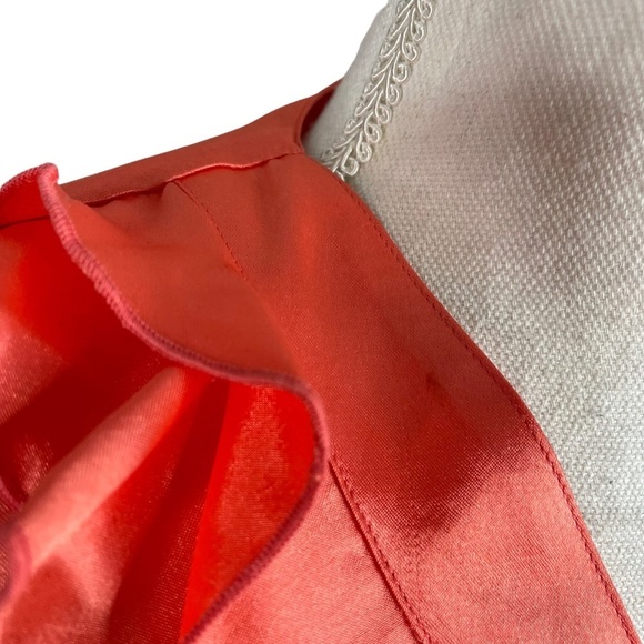Vintage 90s Carry Black Petite Coral Satin Ruffle Neckline Long Sleeve Blouse - Picture 6 of 11